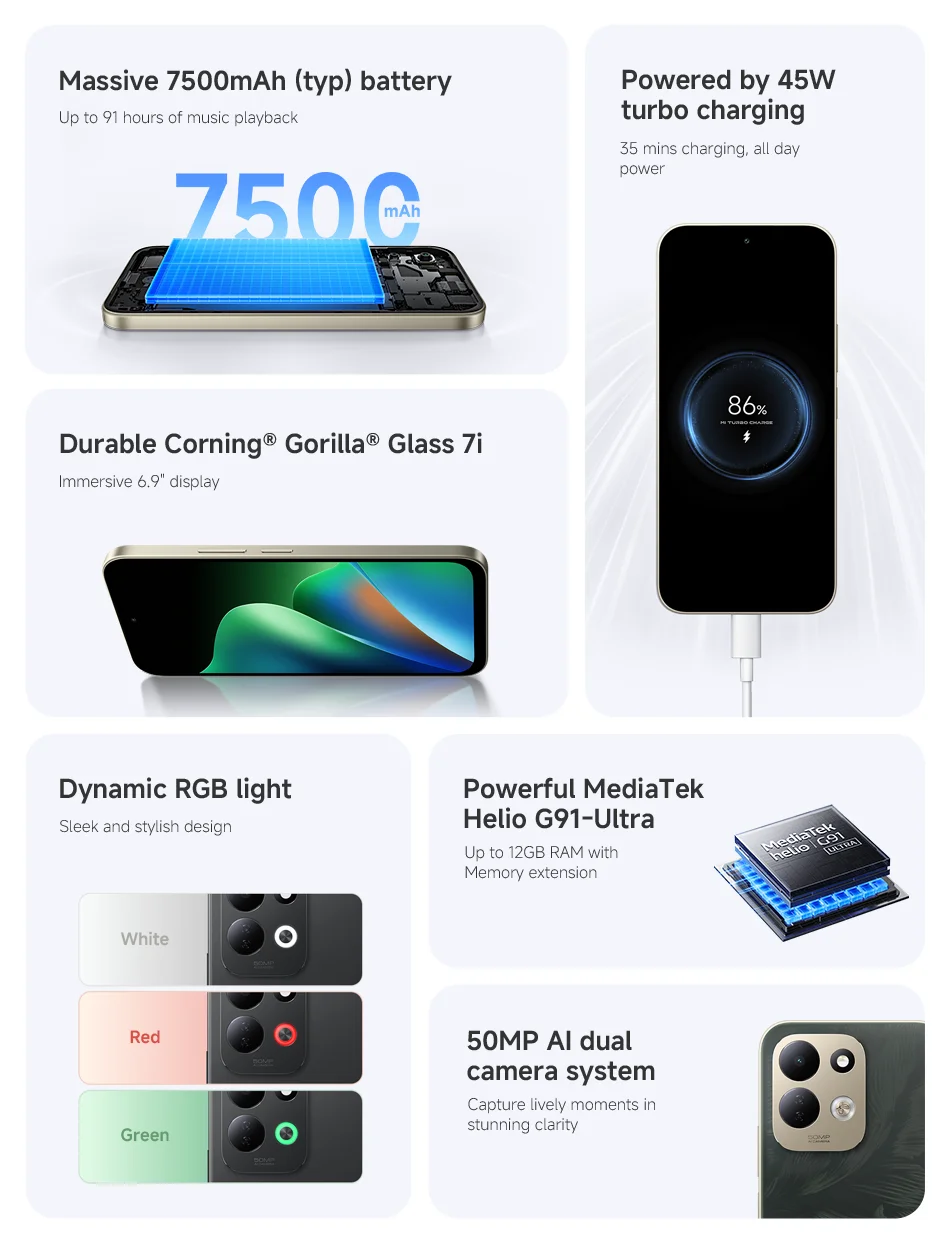 Xiaomi Redmi 17 Global Version 4G Smarphone 6.9''Display MediaTek Helio G91-Ultra 7500mAh 45W Turbo Charging 50MP AI Dual Camera