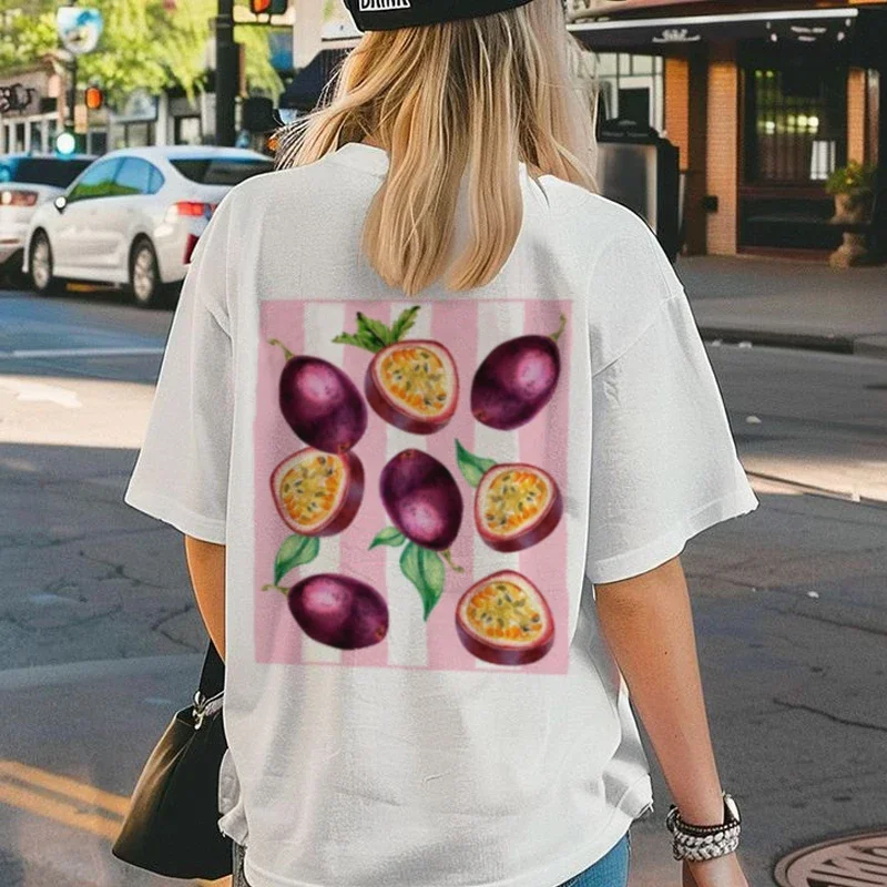 

Trendy Ins Women's Retro Aesthetic Passion Fruit Print T-shirt Cute Tropical Fruit Original Y2k Personality Half-sleeved Top
