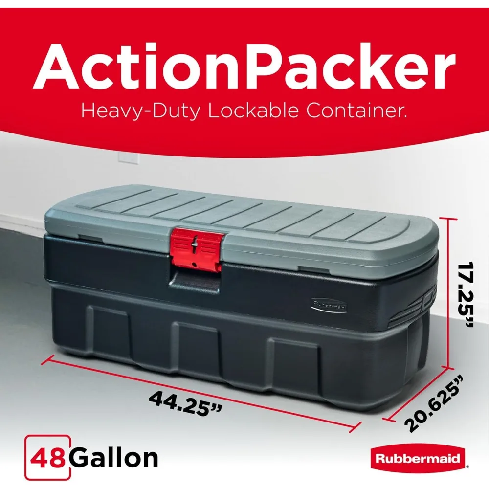 الأفضل - حاوية صندوق تخزين داخلية وخارجية قابلة للقفل بسعة 48 جالونًا للمنزل والمرآب،