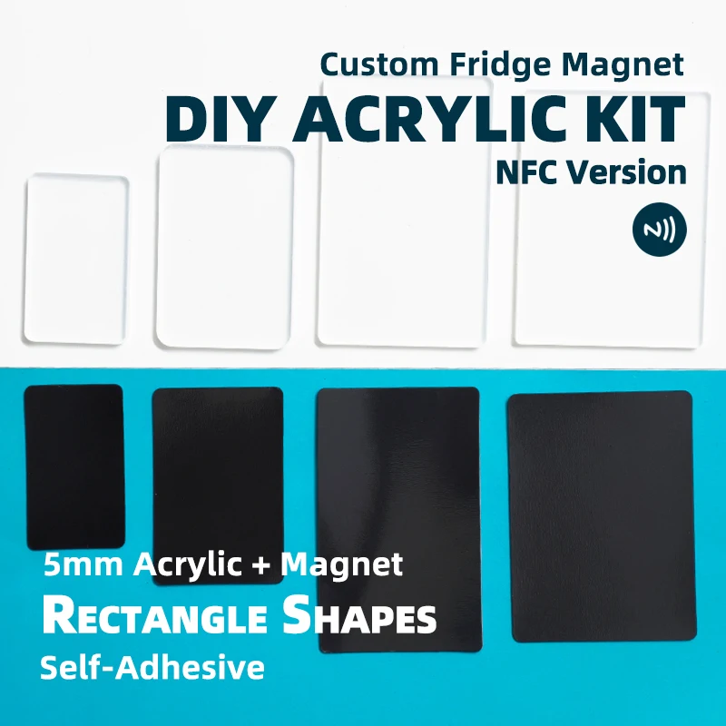 DIY Acrylic NFC Record Fridge Magnet Kit Rectangle 4 Sets Self Adhesive 5mm Thick Blank Craft Tap to Play Refrigerator Magnets