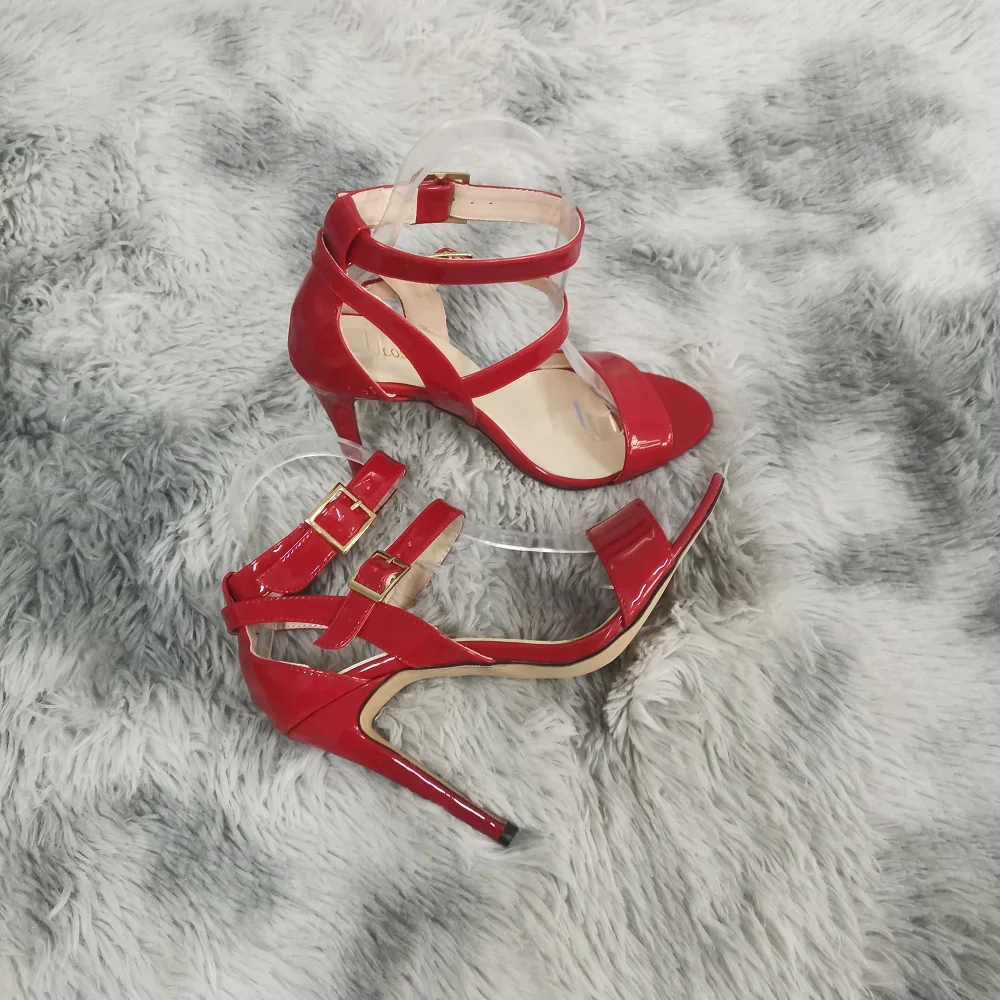 Damskie szpilki letnie pasujące Sexy cienkie sandały na obcasie moda styl bajki jedno słowo pasek na klamrę czerwone czółenka buty ślubne
