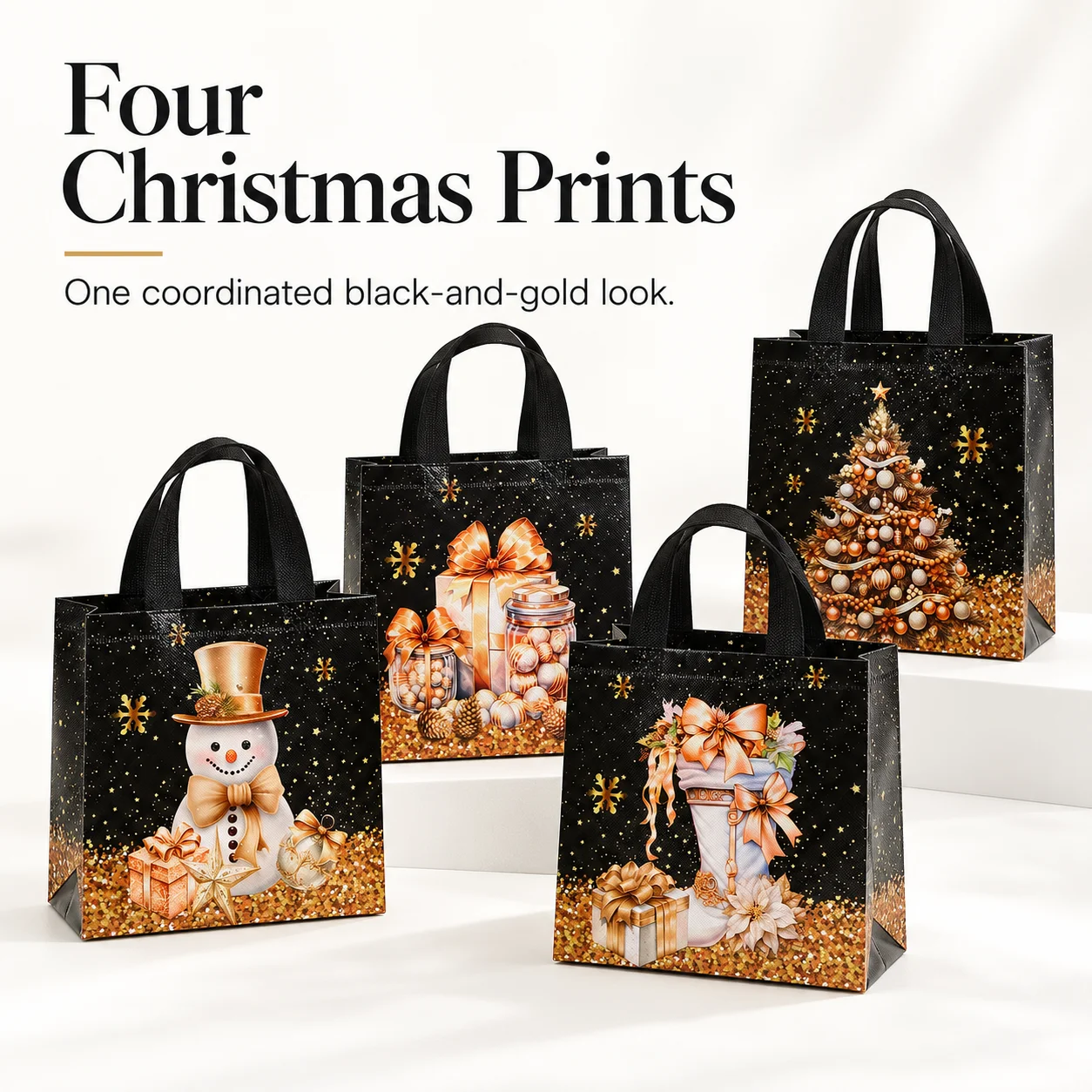 4/8/12/16/20PCS Christmas Gift Bags with Handles, Holiday Prints for Gift Giving