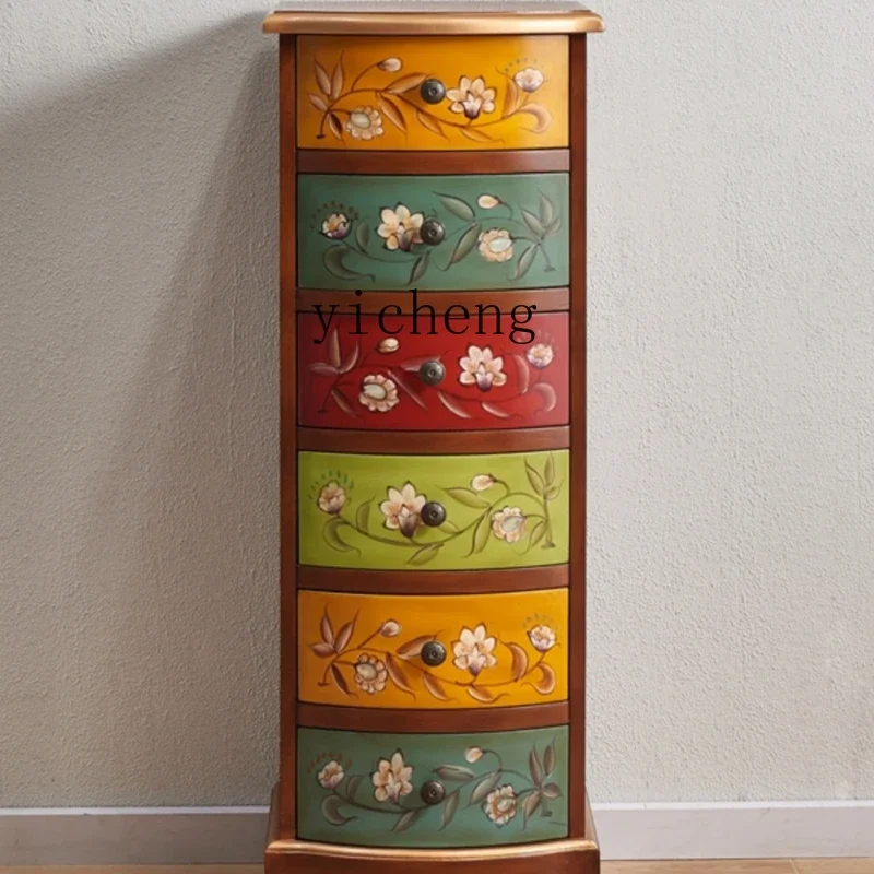 Retro Painted 6 Chest of Six Drawers Solid Wood Storage Drawer Bucket Kitchen Chinese Narrow Clothes Closet Side Cabinet