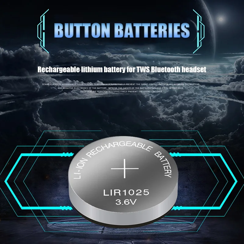 1 Pçs/lote LIR1025 recarregável botão célula 3.6V bateria recarregável pode substituir 3V CR1025 lítio bateria