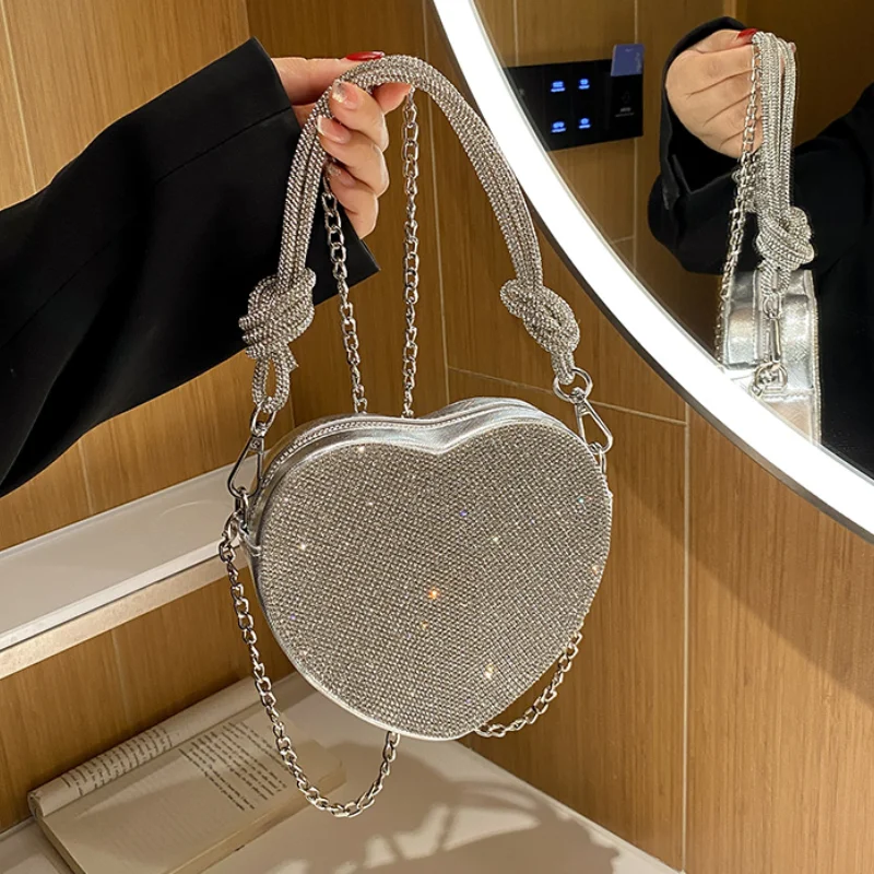 Diamonds Heart Tote Bags for Women Fashion Underarm Shoulder Bag Ladies Party High Quality Handbag Female Leather Crossbody Bag
