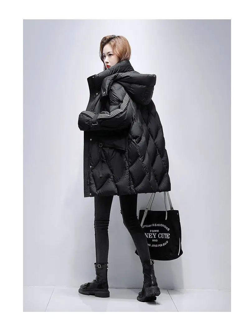 Winter Down Cotton Jacket Mid length Women's New Design sense Spliced Warm Thicken Parka Coat Female Loose Hooded Casual Jackets