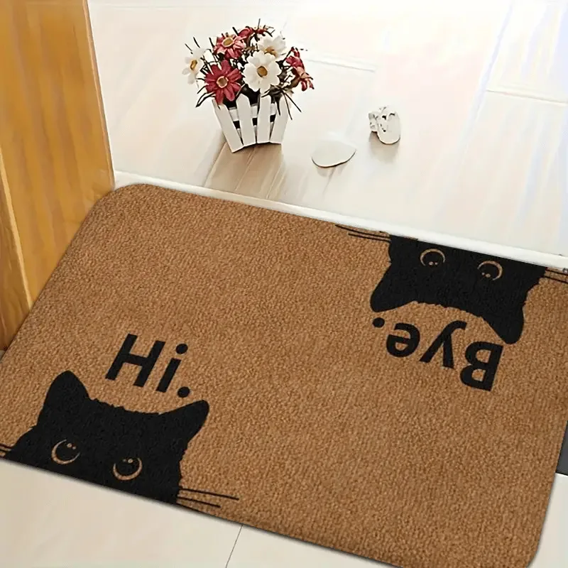 Cute Cartoon Cat Theme Doormat Kitten Print Non Slip Floor Rug for Front Entrance Bathroom Indoor Home Pet Lover Decoration