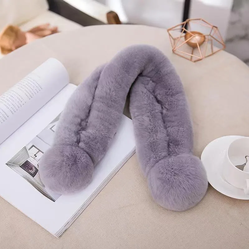 2025年新作 レディース レックスラビットファー スカーフ - 両面プラッシュ クロスオーバー ワイドカラー、冬ファッション 暖かいネックウォーマー ラップ 寒さ対策