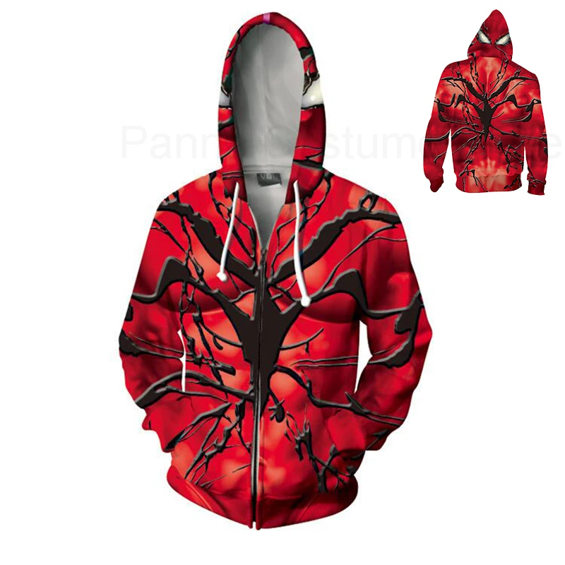 Scary Venom Spiderman Hoodie Autuman Venom Red Cosplay Costume Halloween Unisex Fashion Jacket  Carnival Sportswear