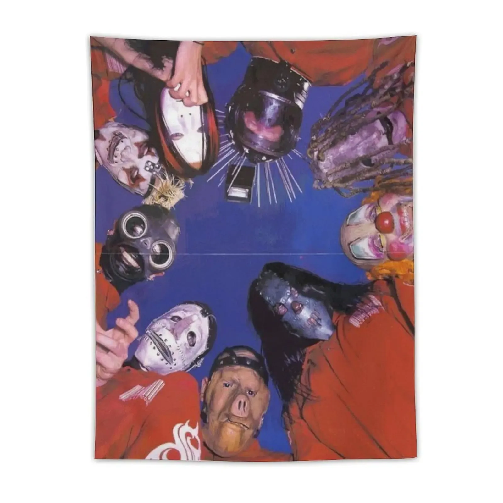 Slipknot Punk Rock Band Peach Velvet Tapestry - Edgy Music-Inspired Vertical Wall Decor with Masked Figures, Thorny Wire Design - Polyester Outdoor Room Art, Album Art Print Gift for Boyfriend