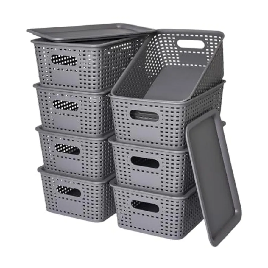 

with Lid-Plastic Storage Containers Stackable Storage bins: Storage Baskets for Organizing Shelves Drawers Desktop Closet Playr