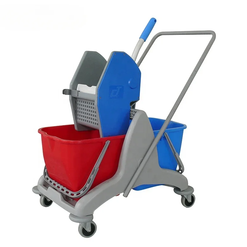 Custom double plastic bucket mop trolley with wringer