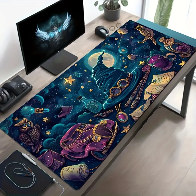 1PC Wide Gaming Desk Mat 1PC Gamer Big Table Mouse Mat Large Magic Night Sky Mouse Mat and Table Mat - Non-Slip Fantasy Theme