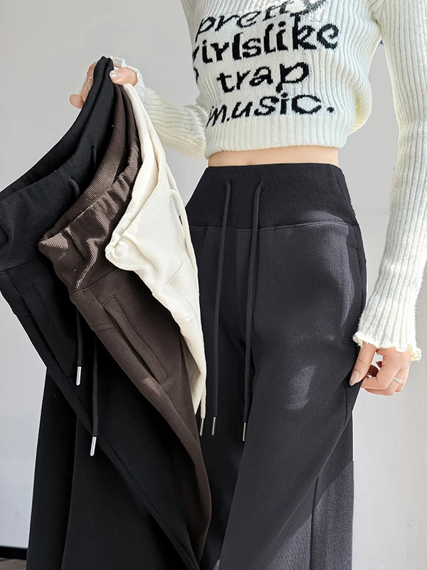 Authentic High Waist Wide Leg Sports Pants Women's Floor Length Casual Trousers Cotton Material Autumn New Arrival