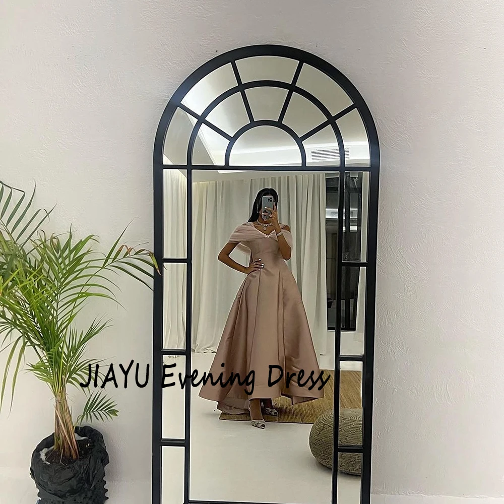 تخصيص بسيط الخامس الرقبة ألف خط قبالة الكتف مساء اللباس الساتان سويب تراين بلا أكمام حزب اللباس الكاحل طول فستان حفلات