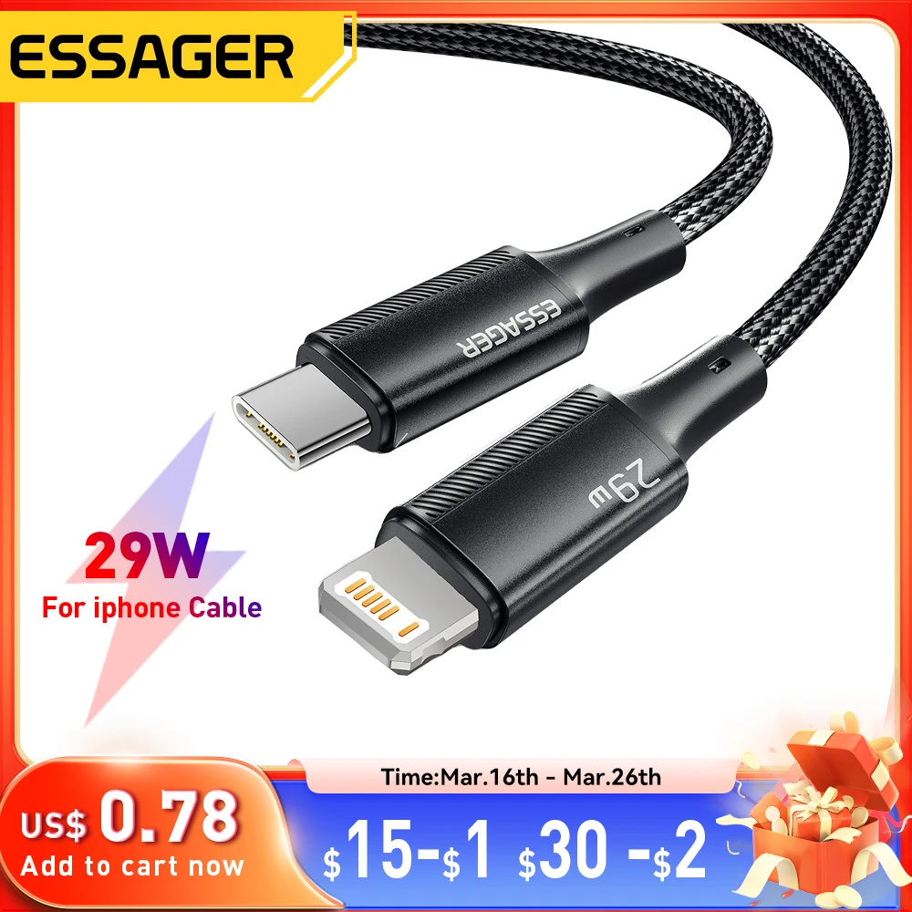 Essager USB C Cable For IPhone 14 13 12 11 pro Max Xs Plus 29W Fast Charging Cable Type C To Lighting Date Wire For ipad Macbook