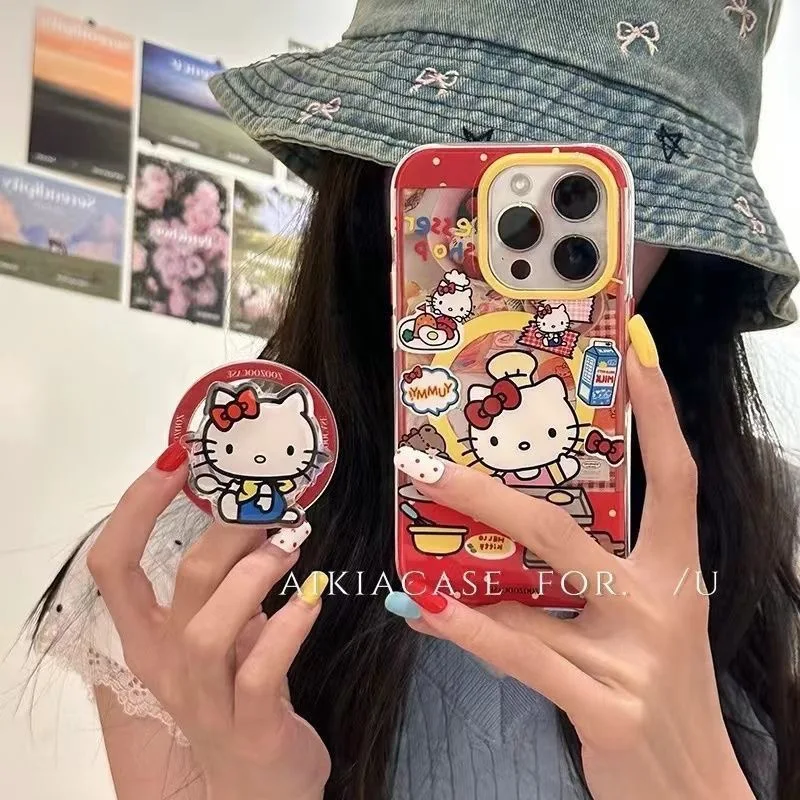 Cute Cake Baker Hello Kitty Bear Milk Magnetic Holder Magsafe Wireless Charge Case For iPhone XR 11 12 13 14 15 16 Pro Max Cover