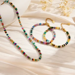 Popular Natural Stone Colorful Beaded Girls' Bracelet Necklace For Women High Grade Stainless Steel Handmade Jewelry Gifts