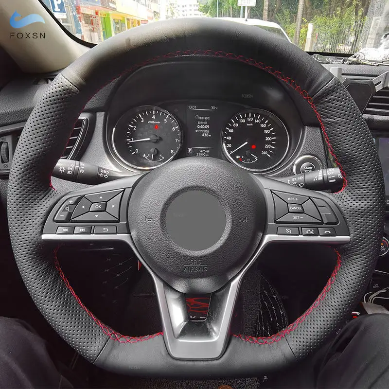 Car Steering Wheel Cover For Nissan Qashqai X-Trail Leaf Micra Rogue (Sport) Kicks 2018-2020 Altima 2019 2020 Perforated Leather