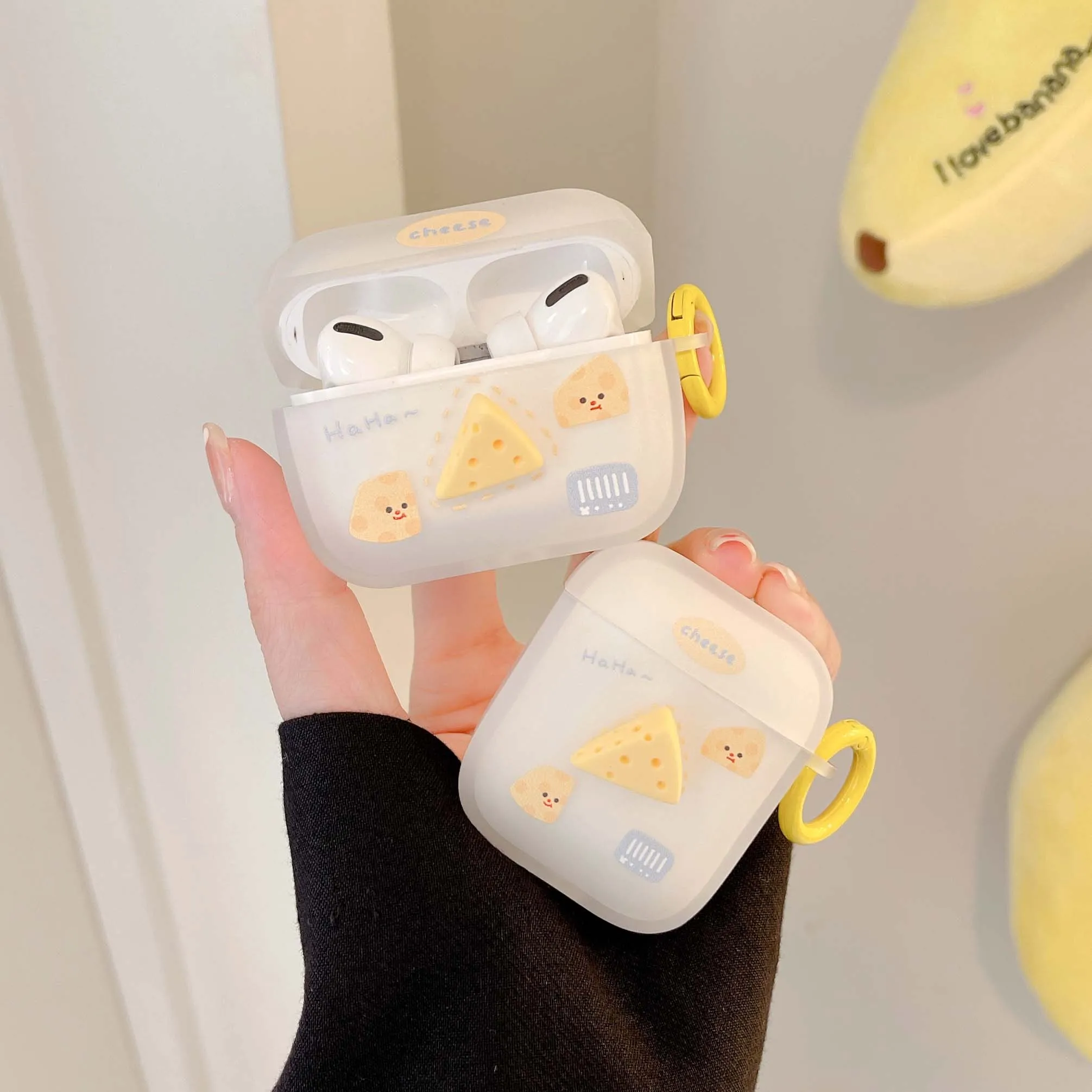 Cheese-caja de carga inalámbrica Bluetooth para apple airpods pro 2 3 1, llavero de silicona suave, caja de auriculares de dibujos animados, comida dulce