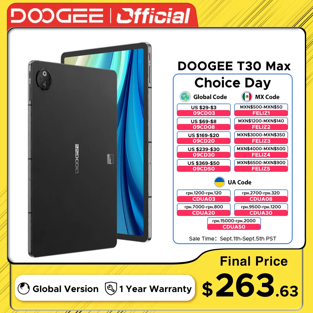 Światowa premiera tablet DOOGEE T30 Max 12,4 "4K 20 GB (8 + 12) 512 GB Android 14 50 MP podwójny aparat 10800 mAh ze stopu aluminium Nano Unibody