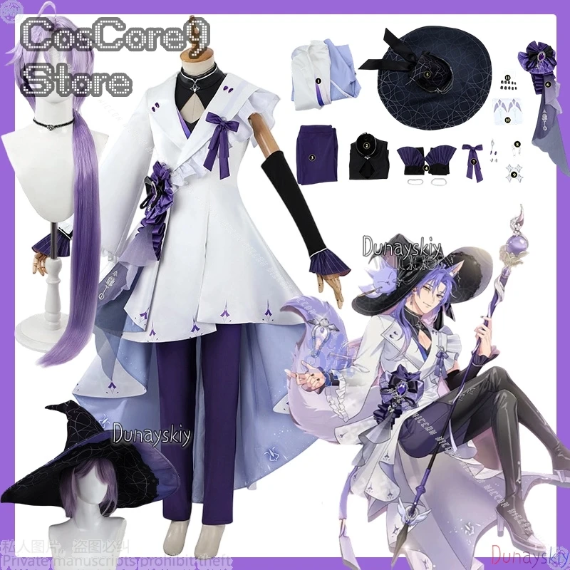 

Kuya Cosplay Game Nu: Carnival Anime 할로윈 의상 Sexy Magician Uniform White Magic Robe Big Hat Pants Long Wigs Halloween Party Cos