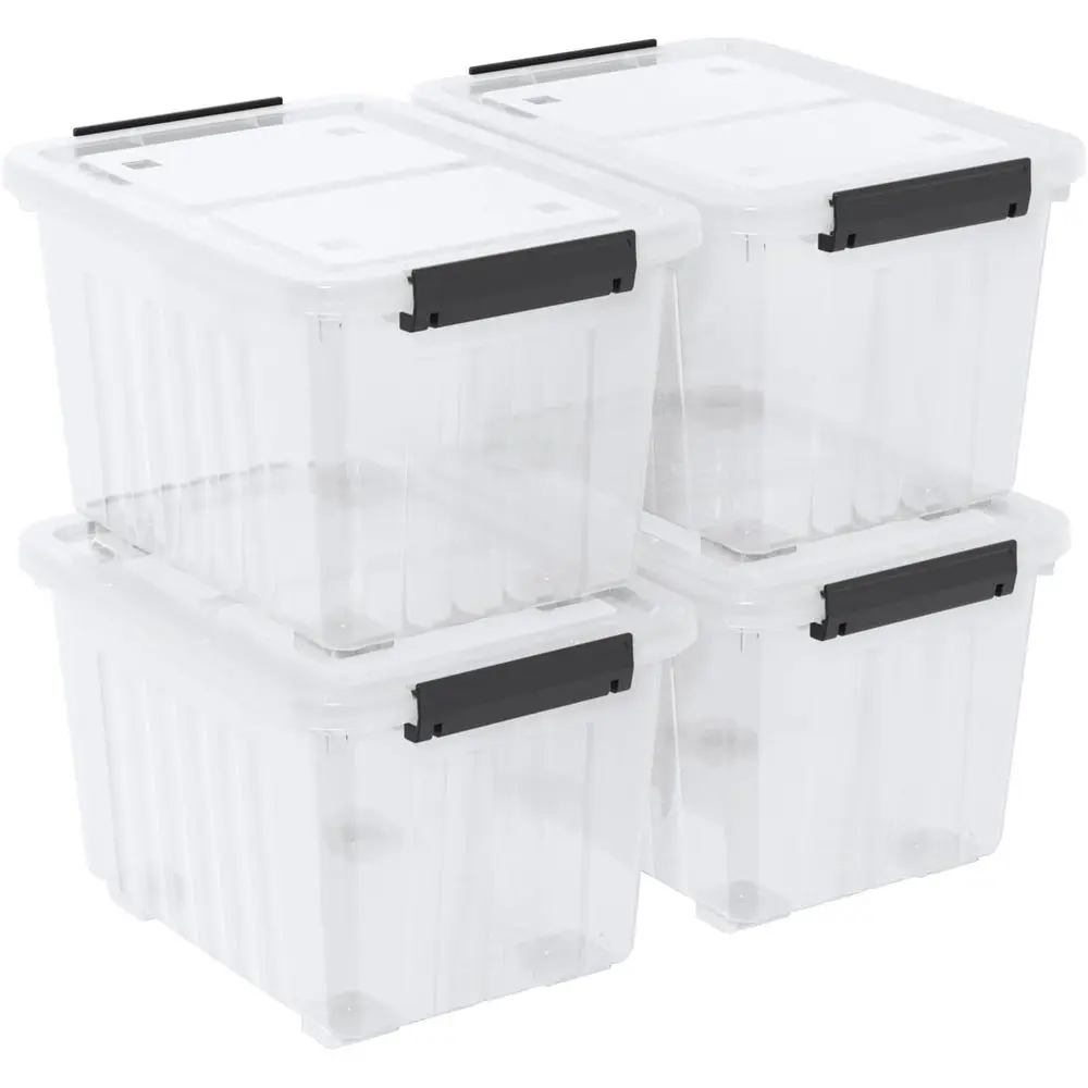 

4-Pack Clear Heavy-Duty Plastic Stackable Storage Bins with Lids for Organizing