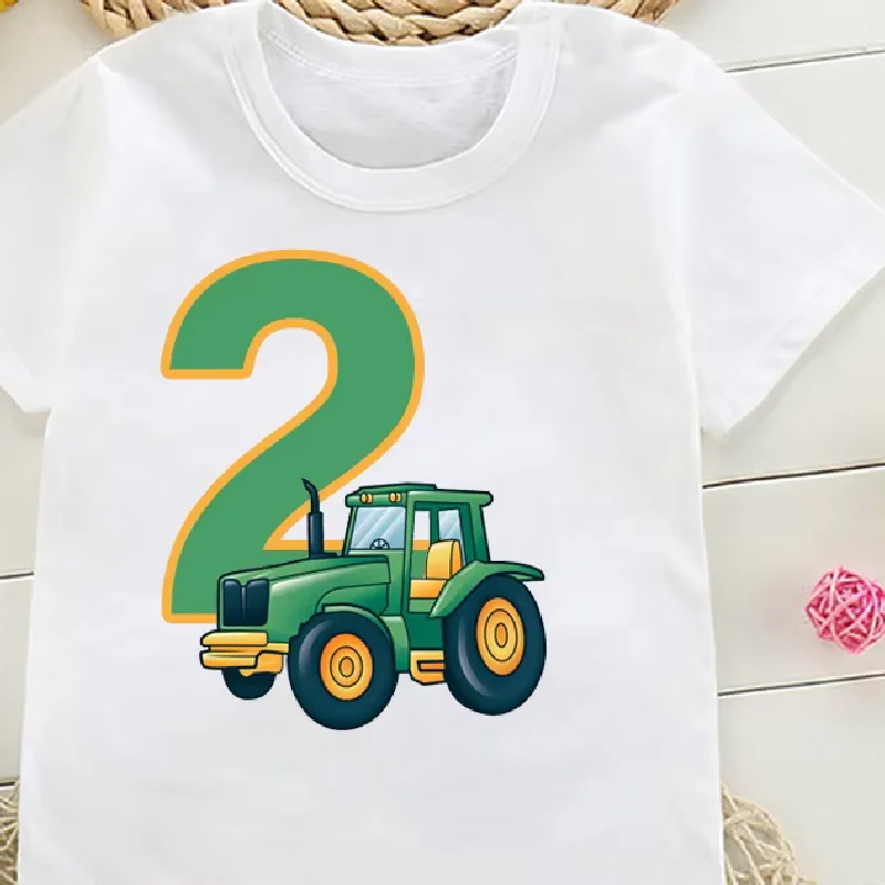 Hot Sale Boys Cute Farmer Tractor Happy Birthday T Shirt Kids Birthday Party Gift Children Funny Present Clothes