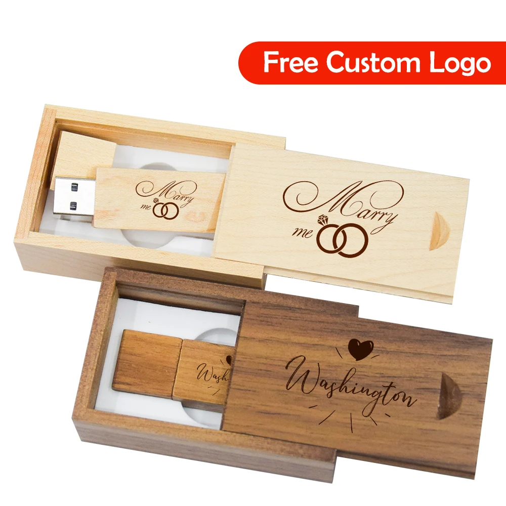 1 Uds. Unidades Flash USB 2,0 128GB memoria de madera con logotipo personalizado gratis unidad de bolígrafo 64GB 32GB U disco regalo de boda creativo Pendrive