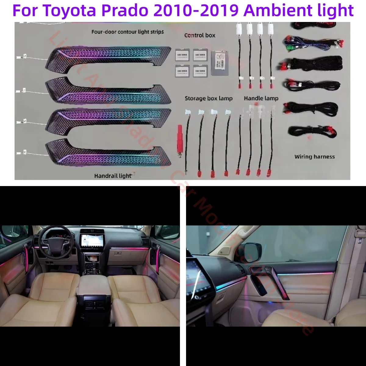 

Атмосферная лампа для Toyota Prado 2010-2019, светодиодная окружающая лампа, обновление внутреннего освещения автомобиля, автоаксессуары, кнопки и управление через приложение