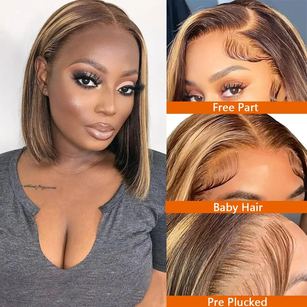 Highlight Omber Lace Front Human Hair Bob Wig For Women 4/27 Lace Front Wigs Human Hair 180 Density Short Bob Wig For Women