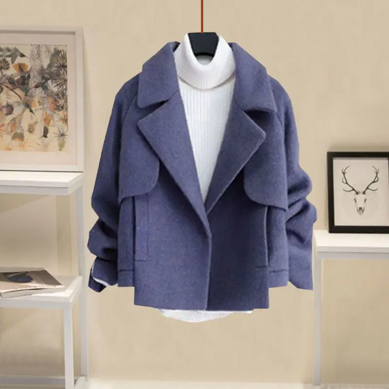 Autumn and Winter Woolen Cardigan Jacket+half High Collar Thickened Bottom Sweater+slim Fitting Woolen Pants Three Piece Set