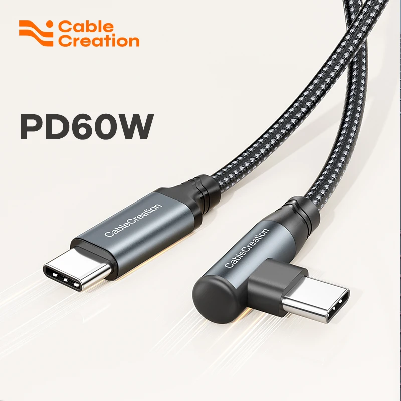 CableCreation USB C to USB C Cable 90 Angle,USB C Charger Cable 60W Double-Braided Jacket Cord Compatible with iPhone 15 Pro