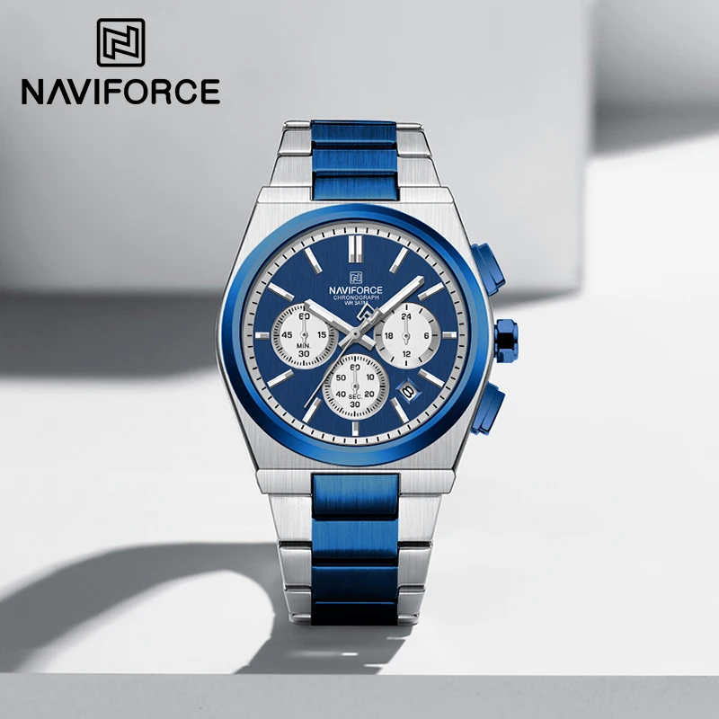 

NAVIFORCE Men's Lovers Watch Casual Original Quartz Chronograph Waterproof Stainless Steel Strap Wristwatches Relogio Masculino