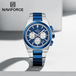 NAVIFORCE Men's Lovers Watch Casual Original Quartz Chronograph Waterproof Stainless Steel Strap Wristwatches Relogio Masculino