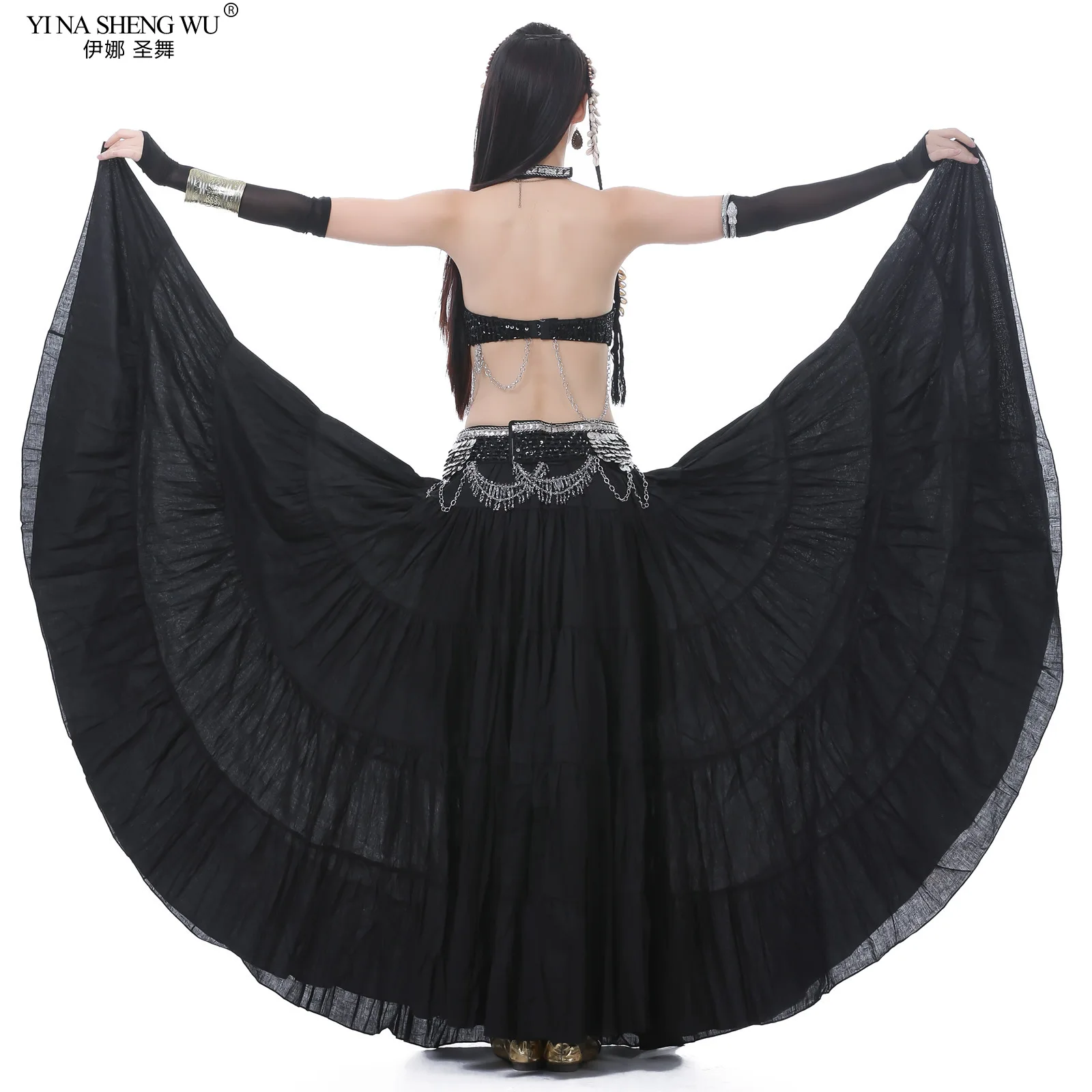 Nowy kostium do tańca brzucha Spódnice plemienne dla dorosłych kobiet Cygański taniec orientalny Lniana duża długa spódnica 720 stopni 12 kolorów