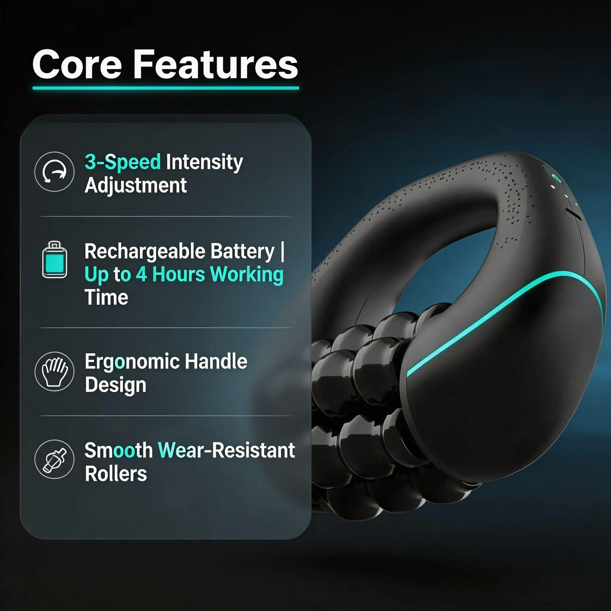 Mini Rolling Percussive Massager, Rechargeable 3-Speed Roller, Full Body Muscle Relief & Deep Tissue Recovery
