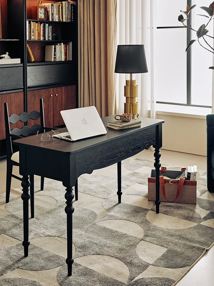 

French Retro Solid Wood American Black Study Living Room Writing Desk