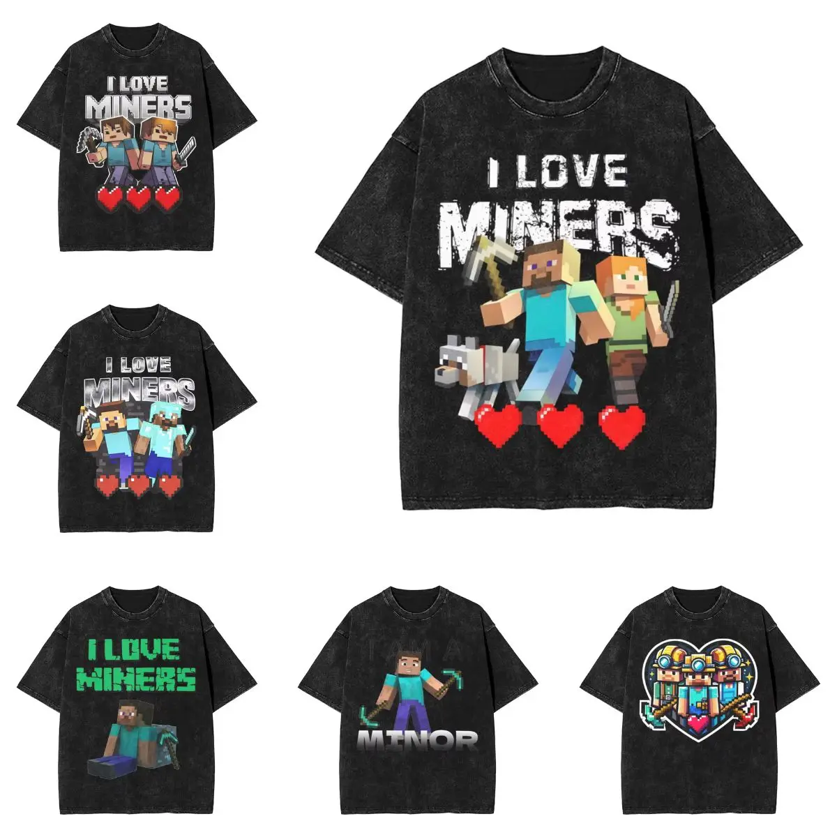 I Love Miners T-Shirt Beach Funny Meme Otaku Game Streetwear T-Shirts 2024 Cotton Tee Shirt Man Short-Sleeved Design Top Tees