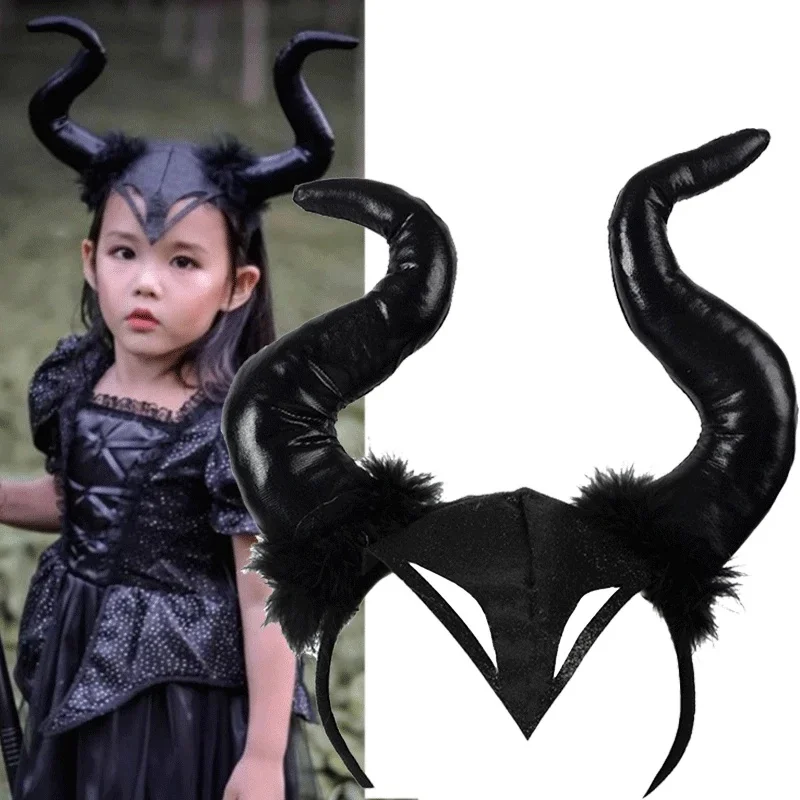 

Women Halloween Long Demon Ox Horn Headband Evil Queen Glitter Hair Hoop Cosplay Costume Magic Witch Headpiece Accessory