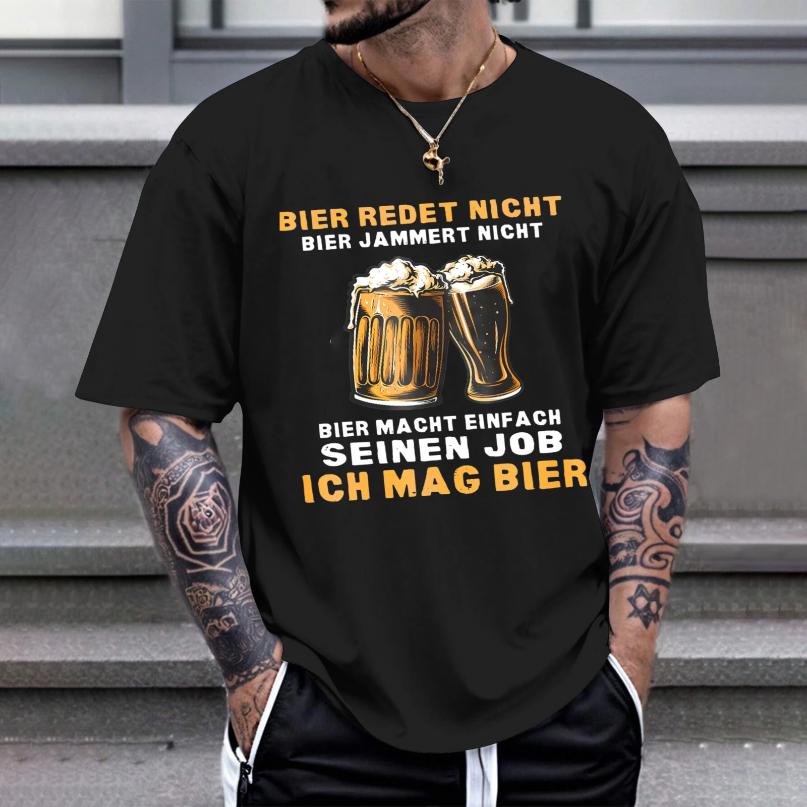 Herren-T-Shirt „Bier spricht nicht, bier klagt nicht, bier tut einfach ihre Arbeit, ich mag Bier“ – perfekt für Freizeitkleidung, Partys und Karneval-Outfits.