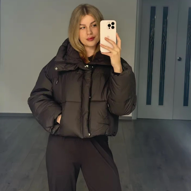 2025 المرأة الكورية الجديدة الشتاء قصيرة عارضة قلنسوة بسحاب فضفاض سميكة الخبز القطن معطف الراقية سترة