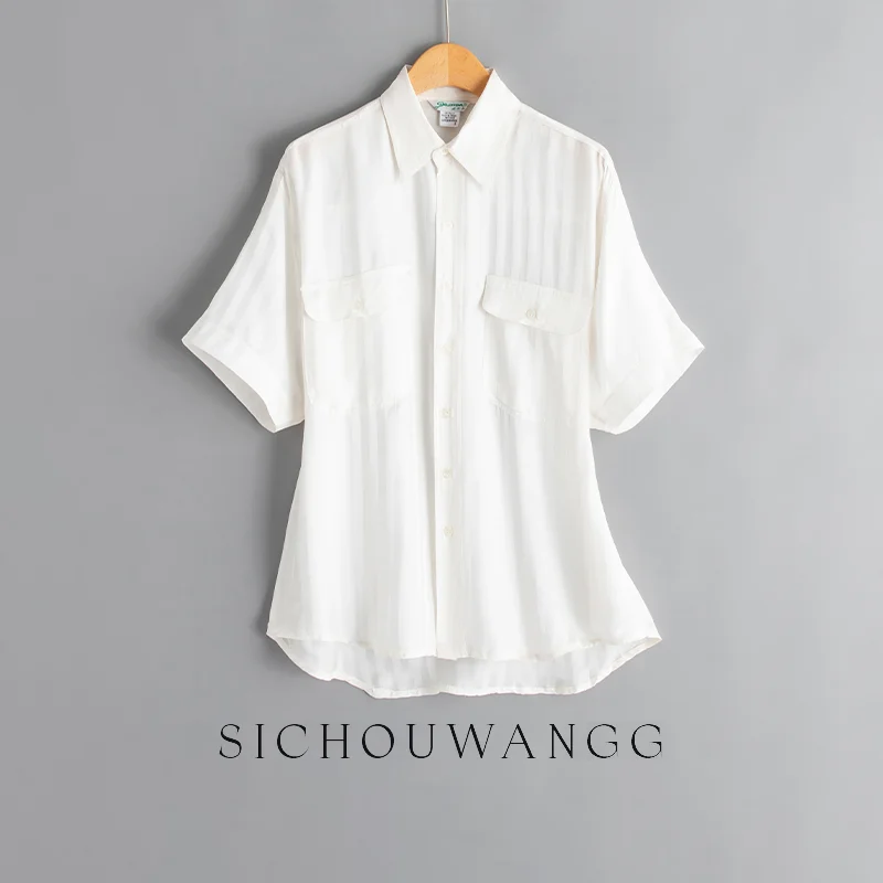 

Новая белая шелковая рубашка женская с коротким рукавом, модный универсальный повседневный топ