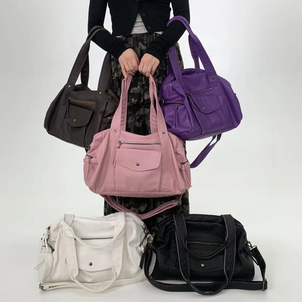 

Винтажная большая вместительная сумка-тоут, роскошная мягкая потертая искусственная кожа, женские сумки через плечо, женские сумки в стиле панк Y2K, студенческая сумка