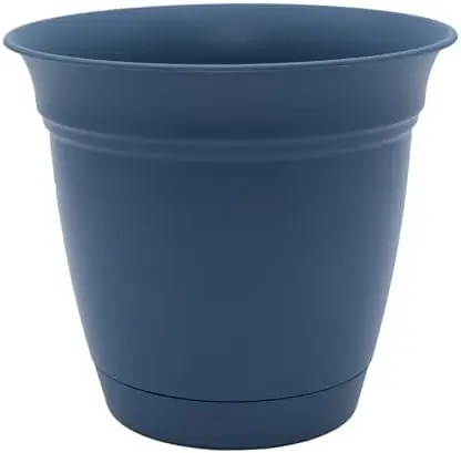 

Eclipse Round Planter 16' Blue with Saucer, Outdoor Indoor Plant Pot with Drainage, UV-Resistant Plastic