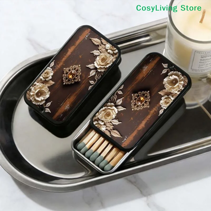 [CL]Retro Vintage Floral Fire Metal Box Does Not Include Matches Supports Match/Coin/Accessory Storage Gifts Decoration[CL]