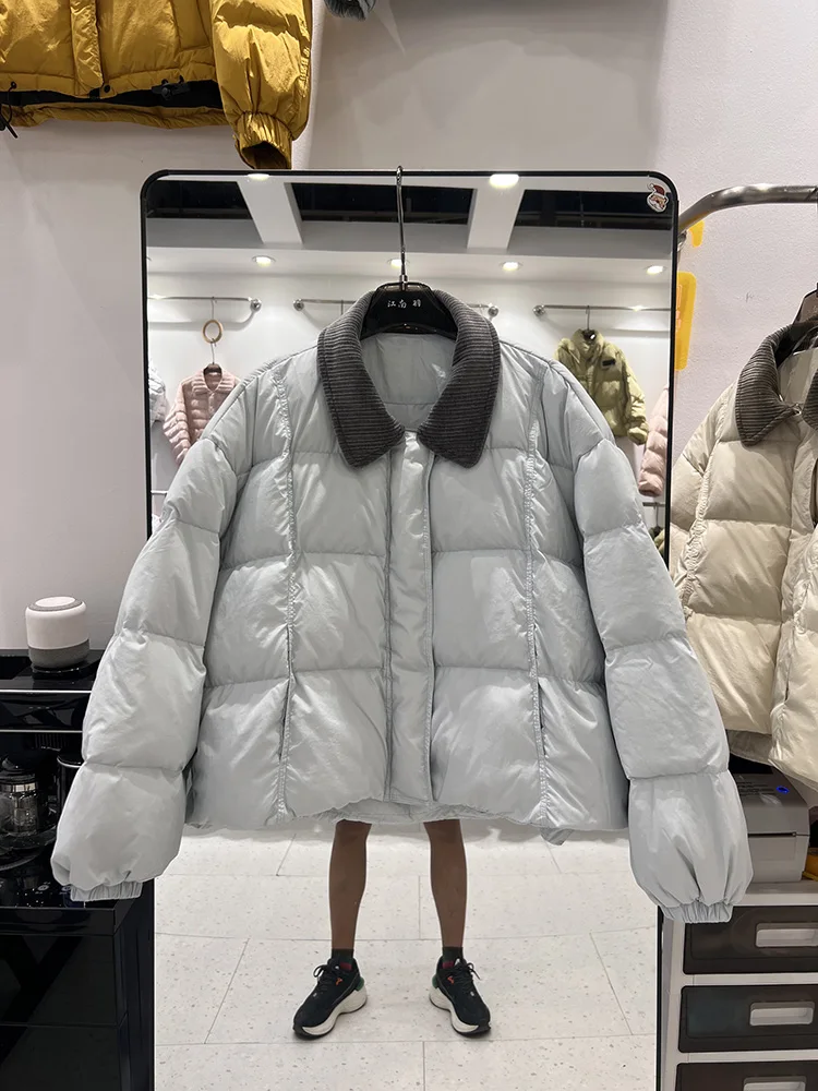 سترة قصيرة عصرية ذات ياقة طية صدر السترة سميكة من ريش البط الأبيض للنساء للشتاء بألوان جديدة تحجب سترة قصيرة بنمط أسفل #1