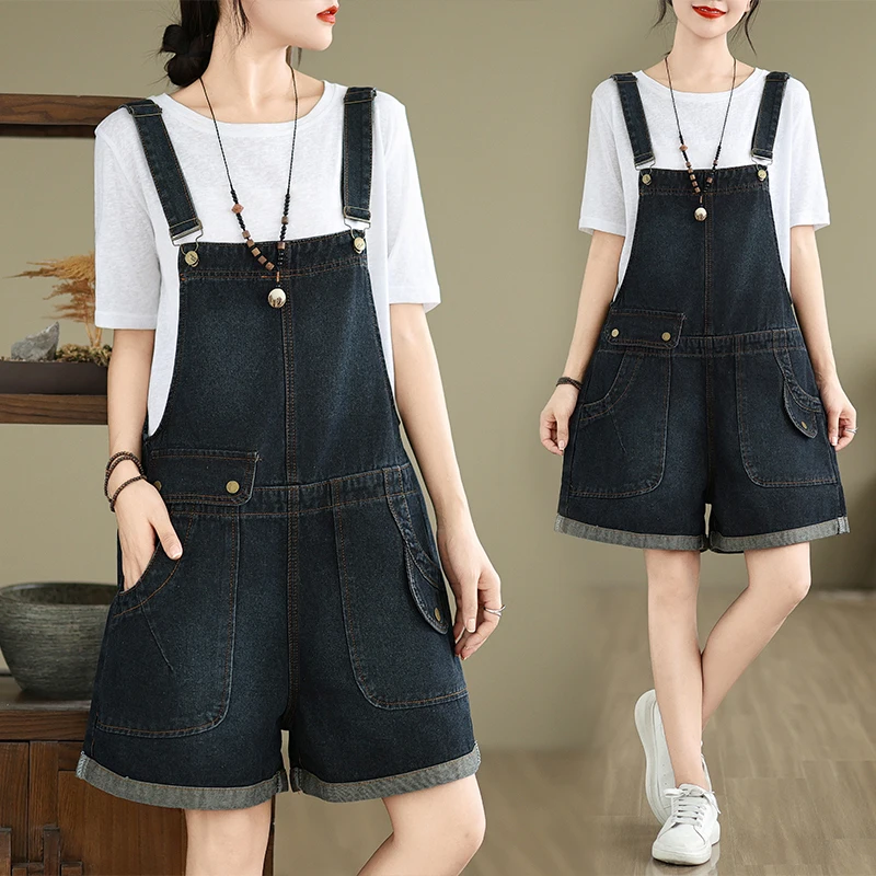 

Aricaca Women Casual Loose Overalls with Big Pocket High Quality Summer Wide Leg Shorts Jumpsuit