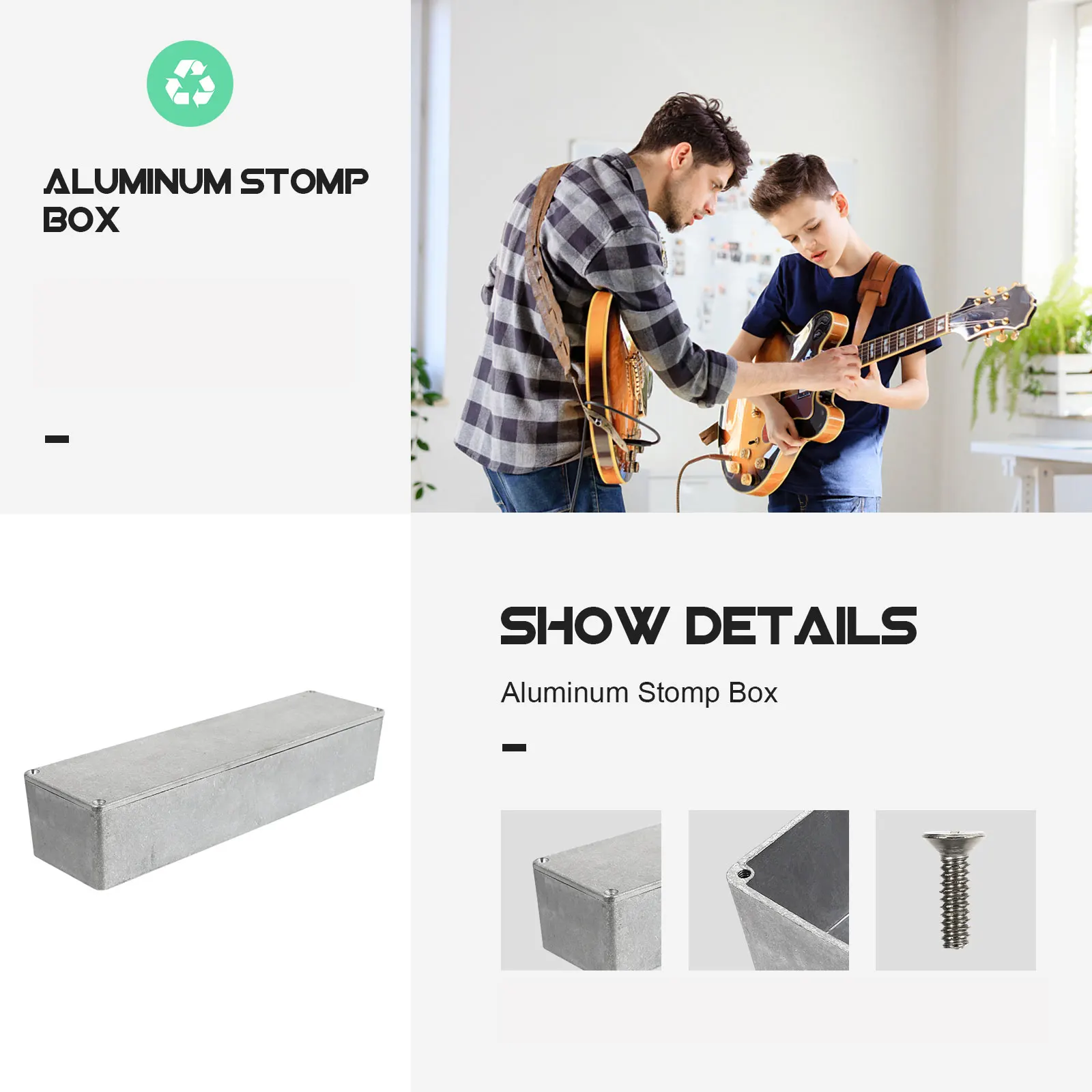

1pc Effect Pedal Box Case Replacement Guitar Box Case Diecast Enclosure Durable Rustproof Silver Finish