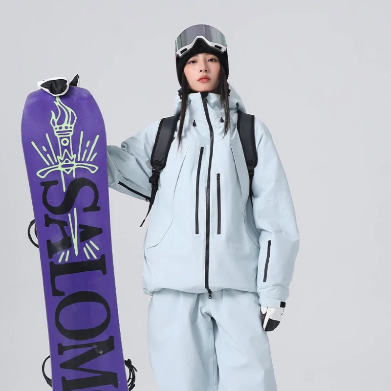 

2026 Новая зимняя теплая лыжная куртка для женщин и мужчин, зимняя ветрозащитная водонепроницаемая лыжная куртка, дышащая свободная однотонная одежда с капюшоном для взрослых
